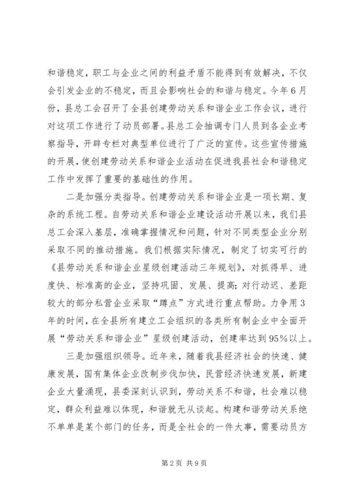 创建劳动关系和谐企业会议上的讲话.docx