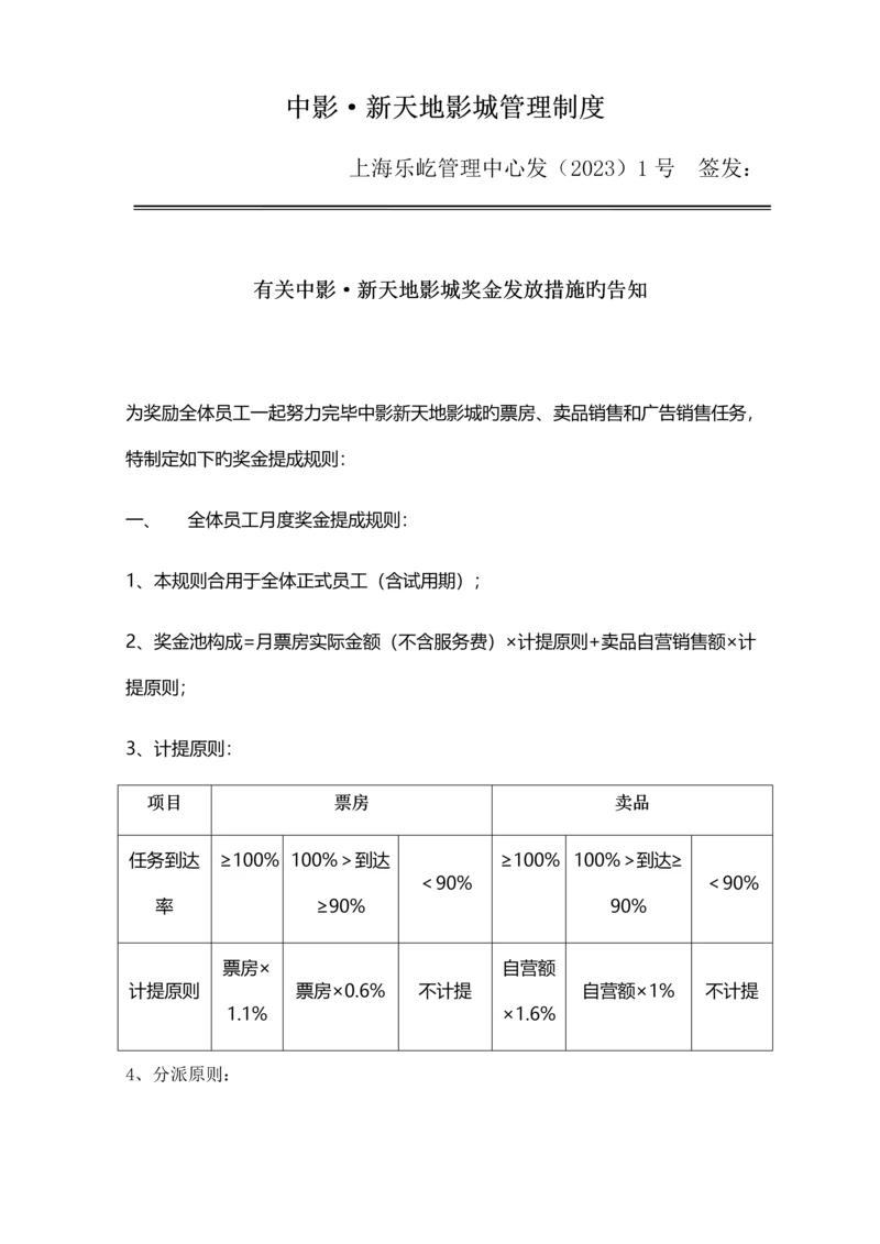 中影新天地影城的奖金制度最终版.docx