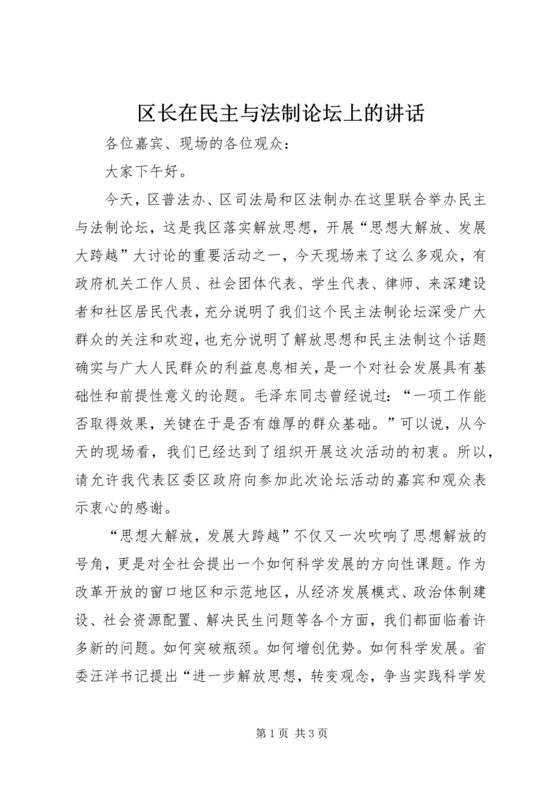 区长在民主与法制论坛上的讲话.docx