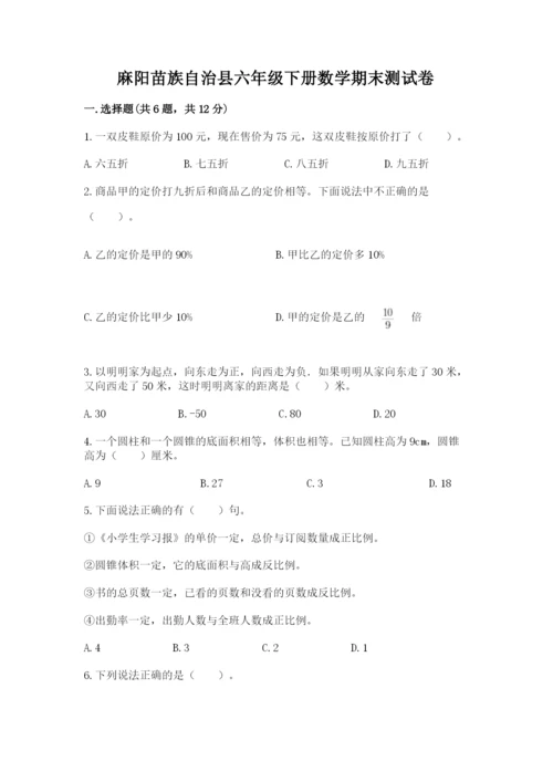 麻阳苗族自治县六年级下册数学期末测试卷带精品答案.docx
