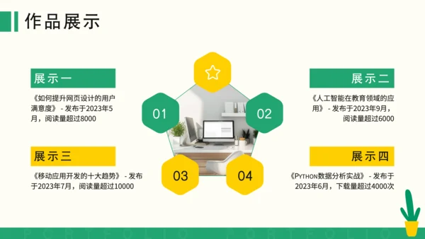 黄色扁平风平面设计师个人作品集PPT