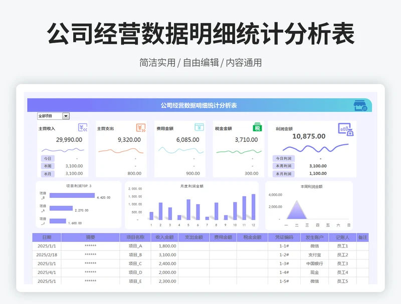 公司经营数据明细统计分析表