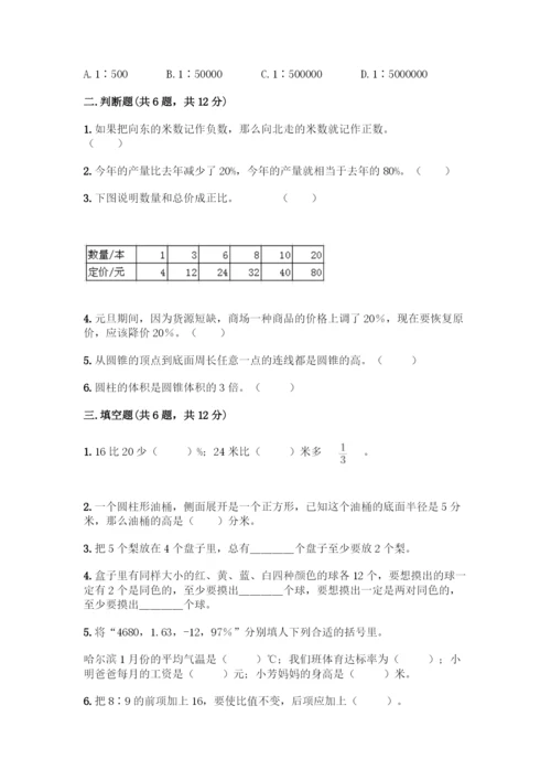 人教版六年级下册数学期末测试卷及参考答案(夺分金卷).docx