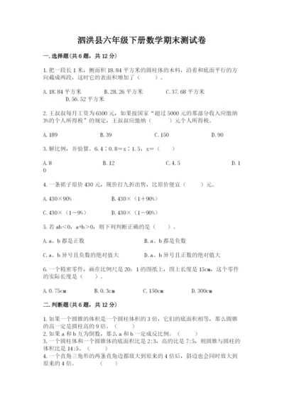 泗洪县六年级下册数学期末测试卷（综合卷）.docx