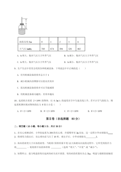 小卷练透四川绵阳南山中学双语学校物理八年级下册期末考试章节测试练习题（含答案详解）.docx