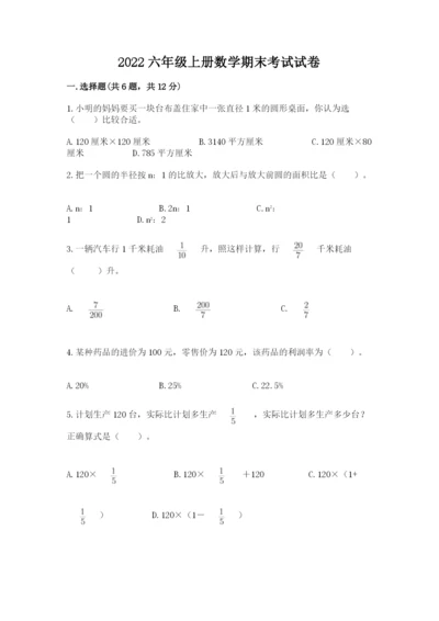 2022六年级上册数学期末考试试卷及完整答案【典优】.docx