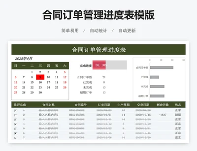 合同订单管理进度表模版