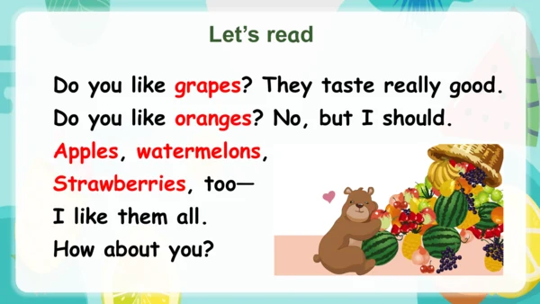 Unit 5 Do you like pears？ Part B Start to read & C