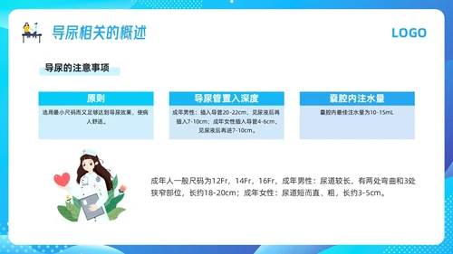 蓝色插画导尿管护理剂尿路感染的管理PPT模板宣传PPT动态P护理医疗
