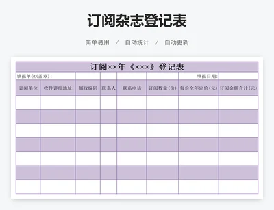 订阅杂志登记表