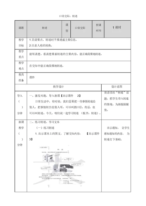 【精选】最新部编版四年级语文下册口语交际：转述教案