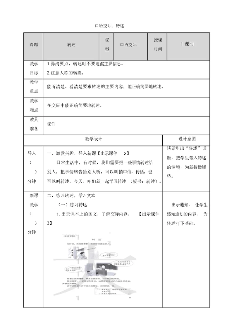 【精选】最新部编版四年级语文下册口语交际：转述教案