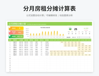 分月房租分摊计算