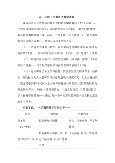 高一年级上学期语文教学计划.docx