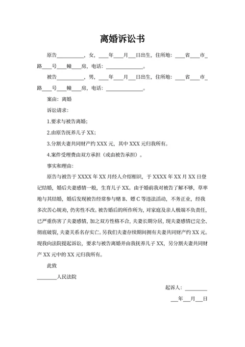 离婚诉讼书