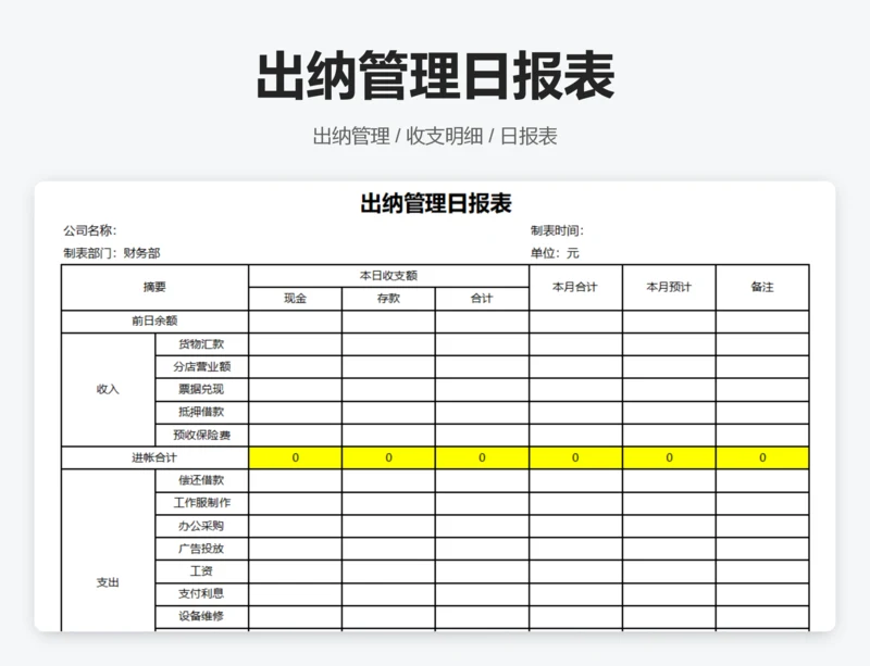 出纳管理日报表