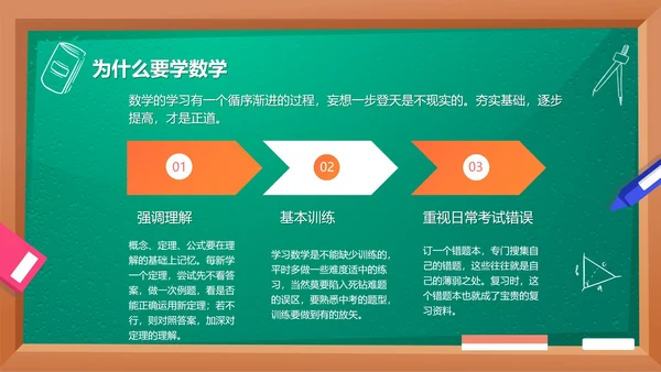 卡通黑板九月开学季初中数学开学第一课PPT模板