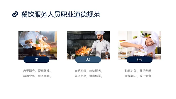 蓝色商务实拍风餐饮服务人员职业道德培训课件