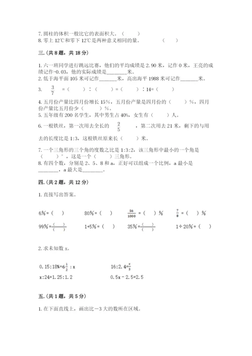 人教版数学六年级下册试题期末模拟检测卷带答案（预热题）.docx