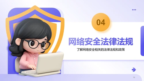 紫色3D风网络安全教育宣传PPT模板