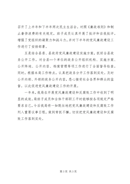 人事劳动和社会保障局某年党风廉政建设工作总结.docx