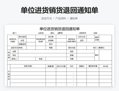 单位进货销货退回通知单