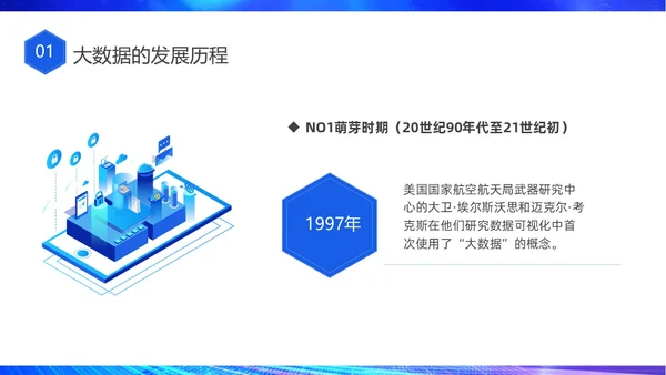 蓝色网络科技风大数据发展史介绍PPT