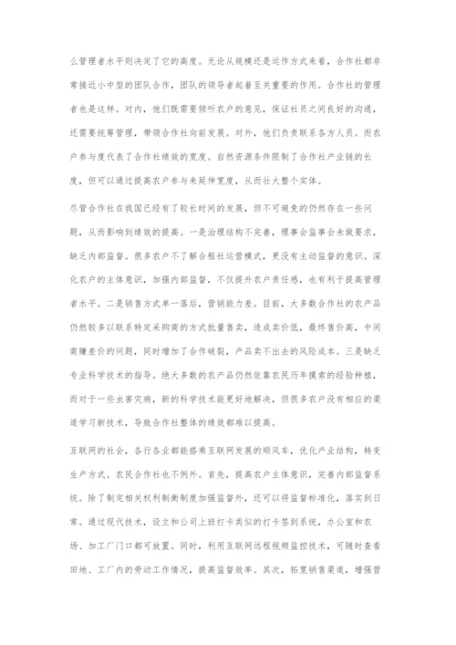 关于互联网+背景下农民专业合作社绩效问题的探讨.docx