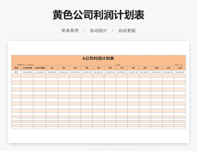 黄色公司利润计划表