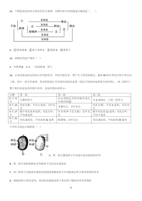 通用版初中生物七年级上册第三单元生物圈中的绿色植物考点突破.docx