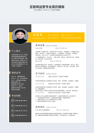 互联网运营专业简历模板