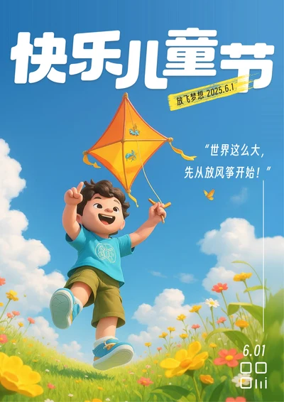 3D风快乐儿童节海报