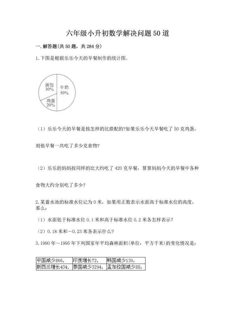 六年级小升初数学解决问题50道（b卷）word版.docx