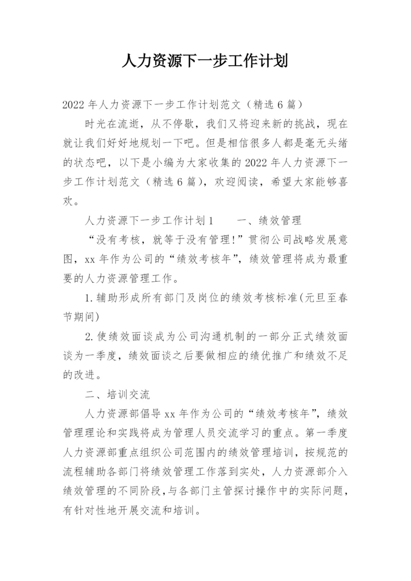 人力资源下一步工作计划.docx