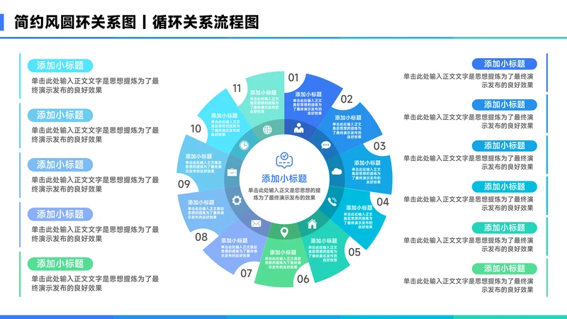蓝色简约风11项圆环关系图PPT