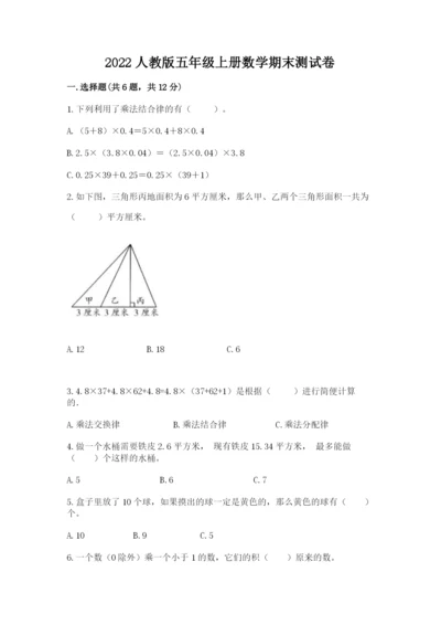 2022人教版五年级上册数学期末测试卷含完整答案【历年真题】.docx