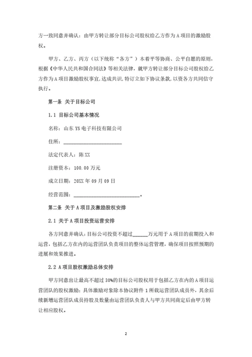 项目股权激励合同（律师拟定详细版）