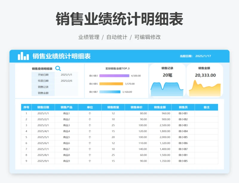 销售业绩统计明细表