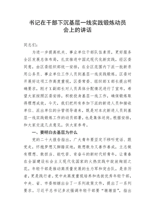 【讲话致辞】书记在干部下沉基层一线实践锻炼动员会上的讲话.docx