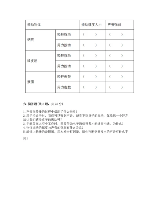 教科版科学四年级上册第一单元《声音》测试卷及完整答案【考点梳理】.docx