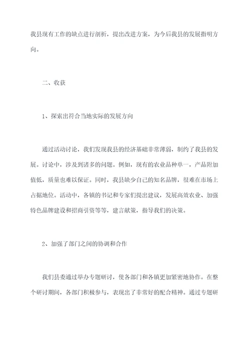 县委专题研讨工作报告