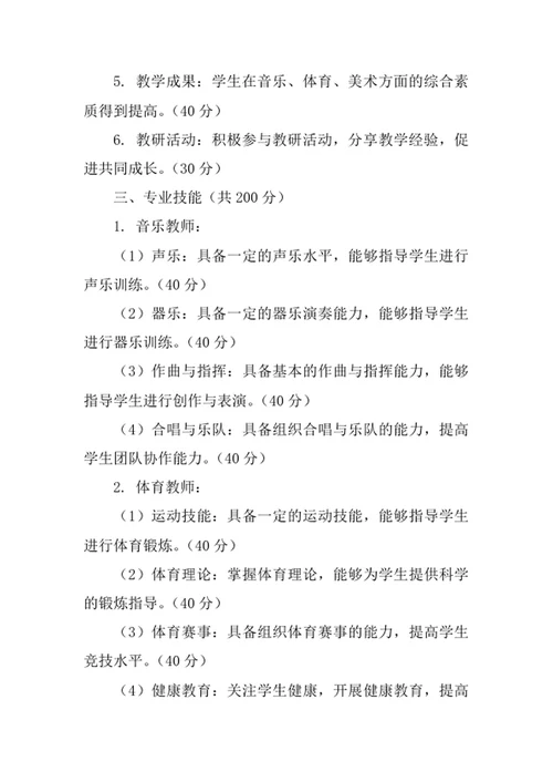 学校音乐体育美术教师千分制考核细则