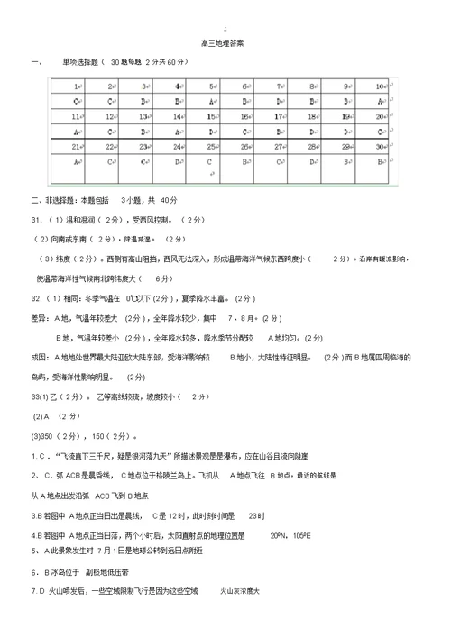 浙江省临海市白云高级中学2015届高三地理上学期第一次段考试题