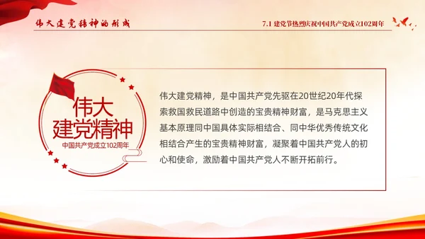 红色水彩简约71建党节高扬共产党人的精神旗帜建党102周年