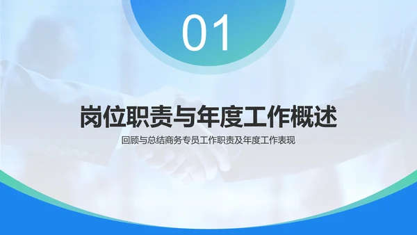 蓝色商务风商务专员个人述职报告PPT模板