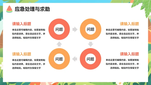 可爱卡通扁平插画风小学暑假安全教育PPT模板