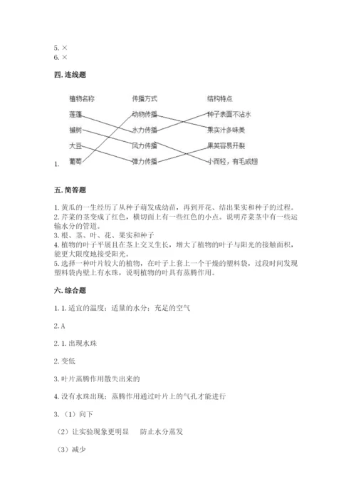 教科版科学四年级下册第一单元《植物的生长变化》测试卷word.docx