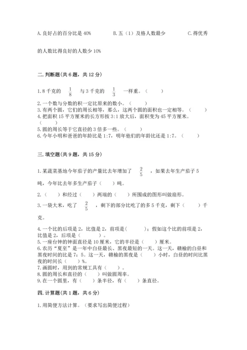 小学六年级上册数学期末测试卷带答案（突破训练）.docx
