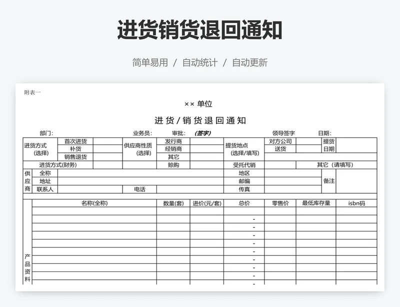 进货销货退回通知