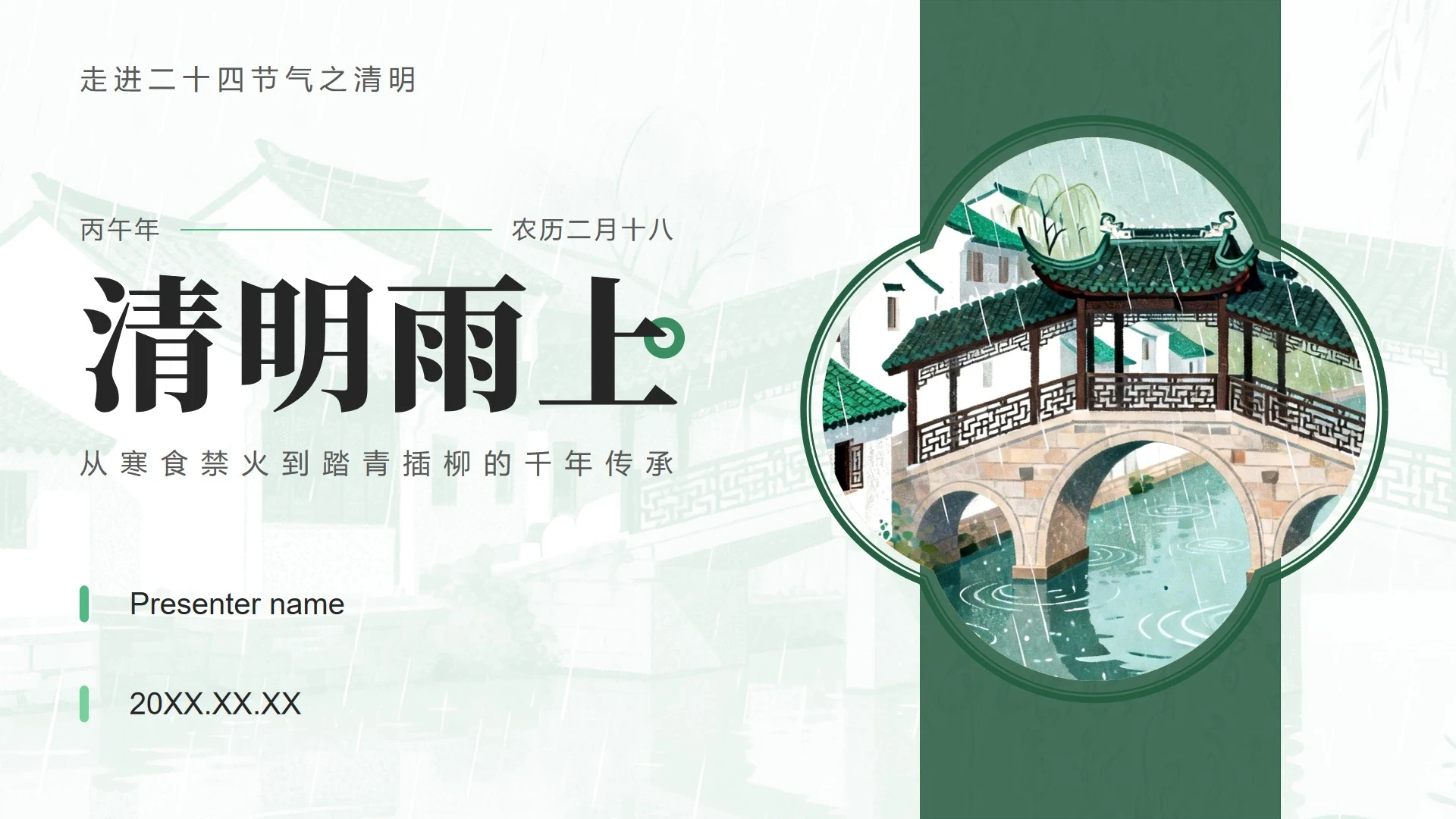 绿色国风清明传统节日节气文化习俗介绍PPT模板